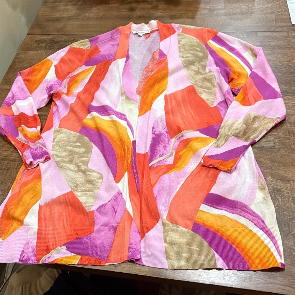 Chico’s Size 3 / XL Colorful Open Front Cardigan Abstract Print. Lightweight